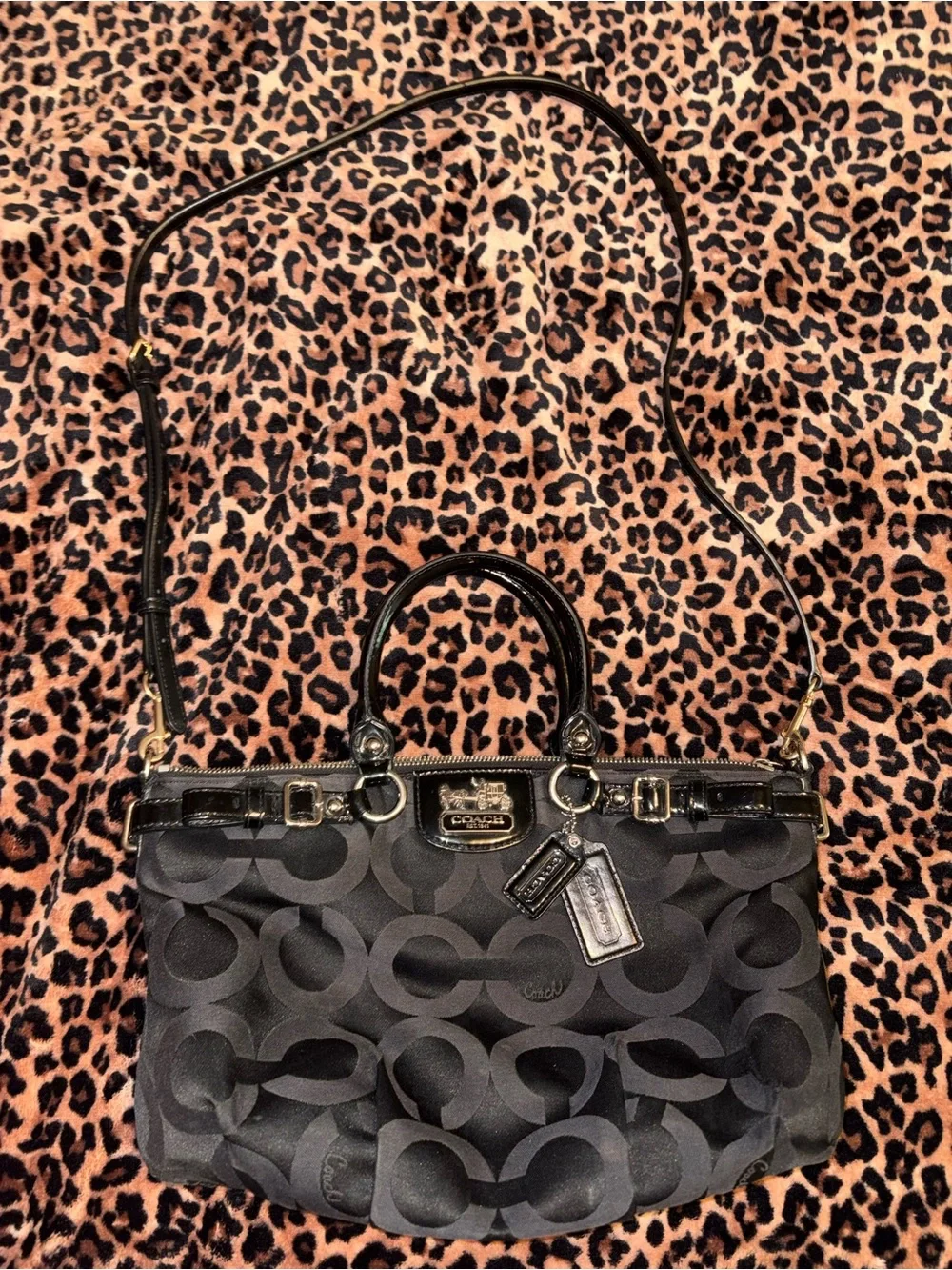 Coach Black Signature C Jacquard Satchel